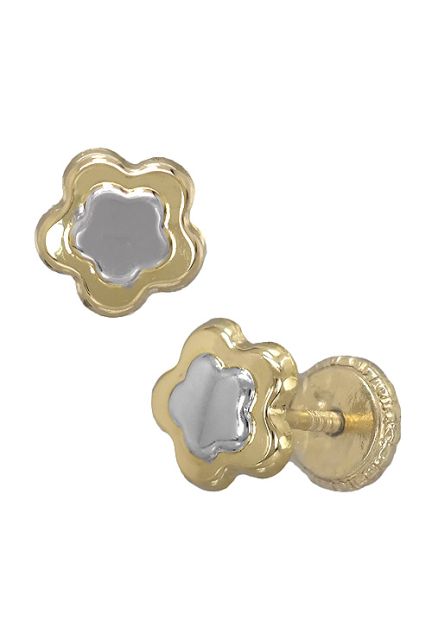 pendientes flor oro bicolor 18 kilates foto lateral precio barato joyeria online 030_2881_01