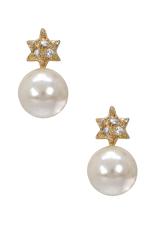 Pendientes oro amarillo y perlas 052_041-P-P pendientes perla y circonitas motivo estrella foto frontal 052_041-P-P