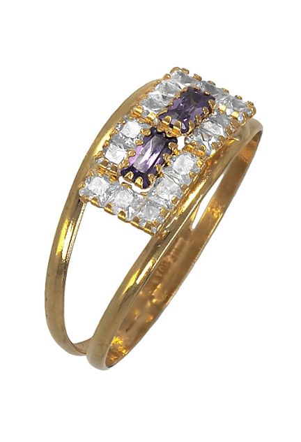 anillo oro amarillo 18 kilates con circonitas y amatistas vista oblicua precio ocasion joyeria online 146_A750-S_01