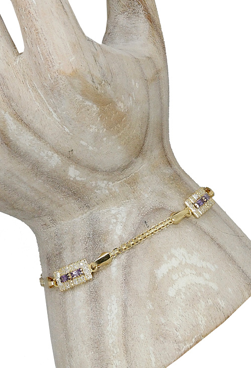 Pulsera mujer oro amarillo 18K 146_A750-P pulsera oro amarillo 18 kilates con entrepiezas amatistas y circonitas precio especial joyeria online vista maniqui 146_A750-P_03