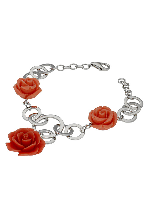 Pulsera plata con entrepiezas forma de rosa 103_SP343X-R pulsera plata con motivos de pasta coral rosas vista frontal precio outlet de joyeria 103_SP343X-R_02
