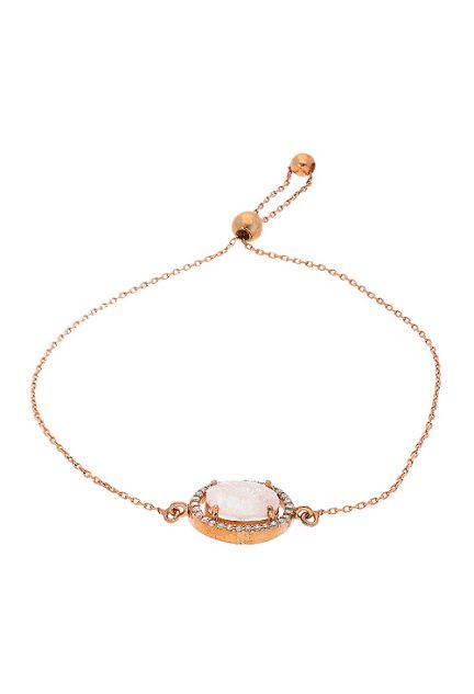 pulsera plata de ley chapada en rosa con cuarzo y circonitas vista frontal 256_003-PR-R_02