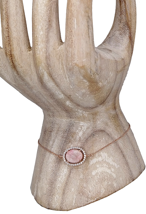 Pulsera plata chapada en rosa cadena corbata 256_003-PR-R pulsera plata de ley chapada en rosa con cuarzo y circonitas vista maniqui 256_003-PR-R_03