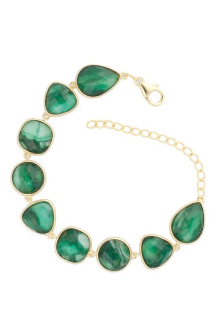 pulsera plata chapada oro amarillo con cuarzos verdes foto cenital 252_BB3216-JV