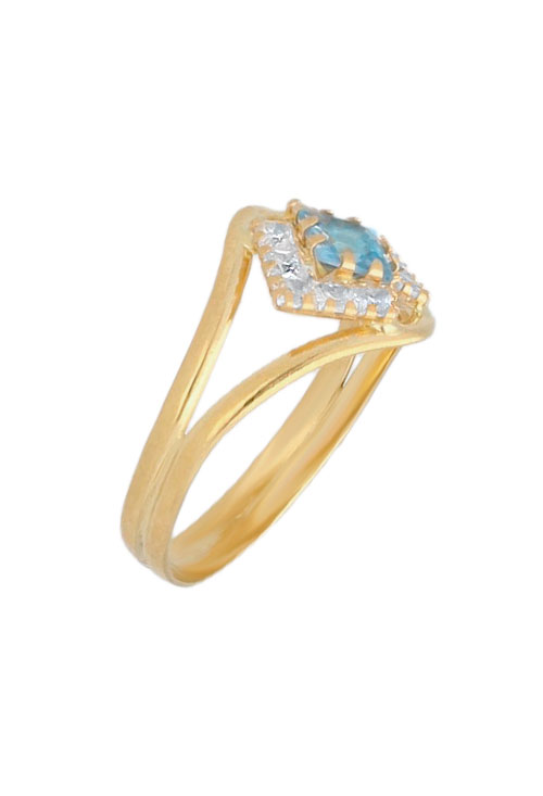 anillo oro amarillo 18 kilates circonitas y topacio azul precio oportunidad foto 2