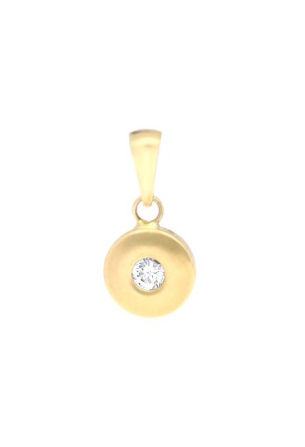 colgante tipo chaton oro amarillo 18 kilates con circonita y asa de escudo vista frontal precio barato en joyeria online