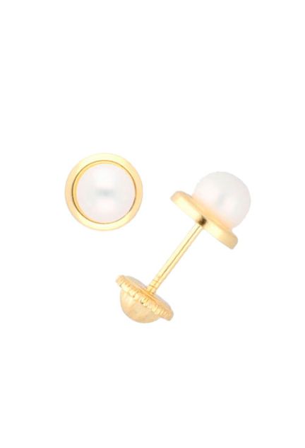 pendientes perla cultivada y oro amarillo 18 kilates indicados para bebe foto lateral precio especial joyas online
