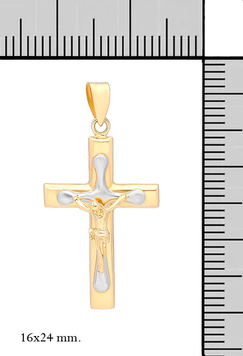 Cruz oro bicolor 18k 036_X24276 crucifijo oro bicolor 18 kilates foto con medidas precio muy barato 036_X24276_M