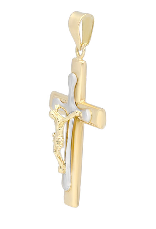 Cruz oro bicolor 18k 036_X24276 crucifijo oro bicolor 18 kilates foto lateral precio muy barato 036_X24276_01