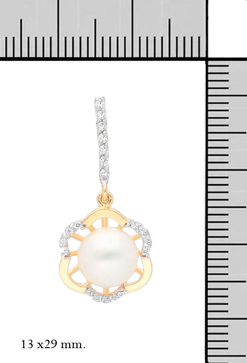 Pendientes largos oro amarillo y perlas 038_LO-015-20AM02 pendientes largos oro 18 kilates con perlas cultivadas y circonitas vista con medidas