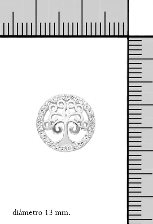 Pendientes plata y circonitas árbol de la vida 240_1PPRP-E054BB pendientes de plata y circonitas arbol de la vida circulo calado bisel circonitas foto con medidas