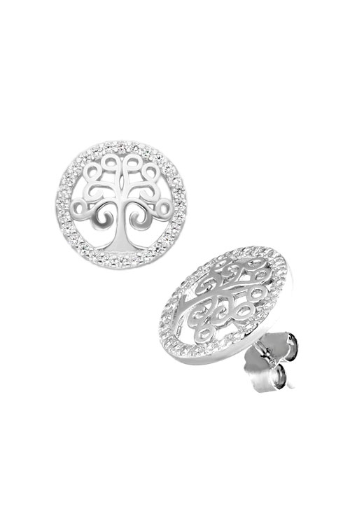 Pendientes plata y circonitas árbol de la vida 240_1PPRP-E054BB pendientes de plata y circonitas arbol de la vida circulo calado bisel circonitas foto lateral