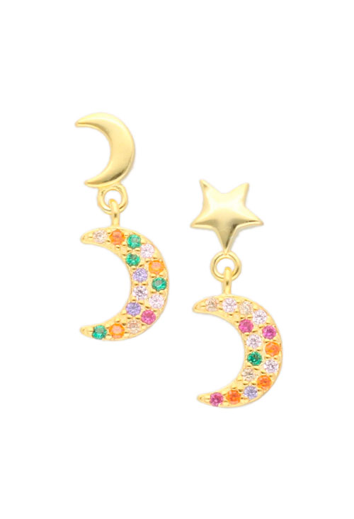 Pendientes plata chapada y piedras de colores 240_1PPRP-E083HC pendiente plata chapada luna y estrellas fotografia frontal 240_1PPRP-E083HC
