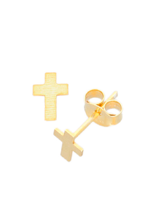 Pendientes plata chapada forma de cruz 240_PPL-CRUZ-A pendientes de plata chapada en oro forma de cruz foto lateral 240_PPL-CRUZ-A_01