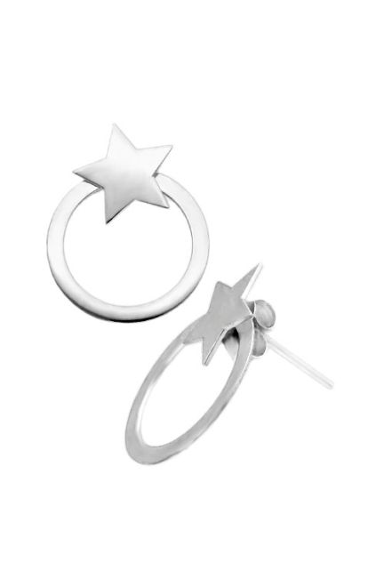 pendientes de plata dos en uno estrella de cinco puntas y circulo foto de lado 240_PPLA-ESTP_01