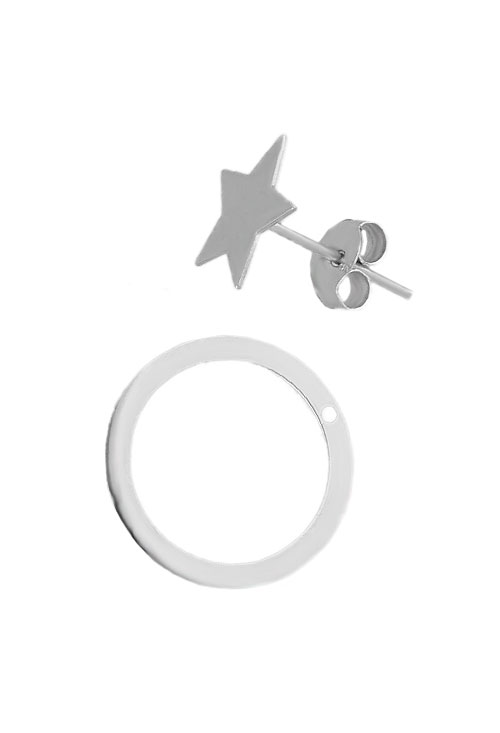 Pendientes de plata dos piezas estrella y circulo pendientes de plata dos en uno estrella de cinco puntas y circulo foto dos elementos sueltos 240_PPLA-ESTP_02