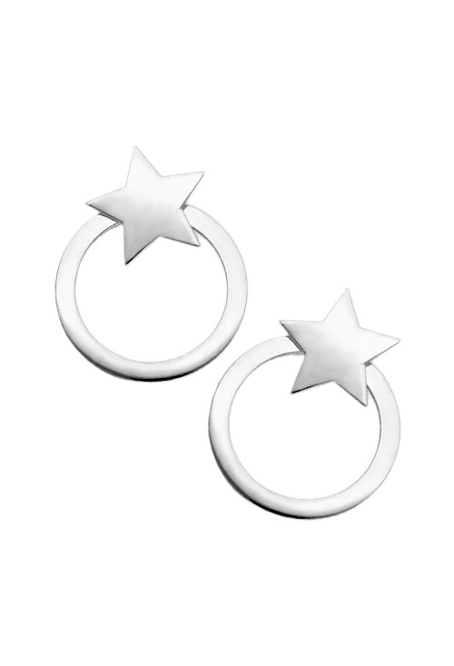 Pendientes de plata dos piezas estrella y circulo pendientes de plata dos en uno estrella de cinco puntas y circulo foto frontal 240_PPLA-ESTP