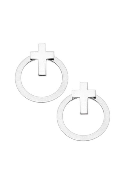 pendientes de plata dos piezas cruz y circulo fotografia toma frontal 240_PPLA-CRUZP