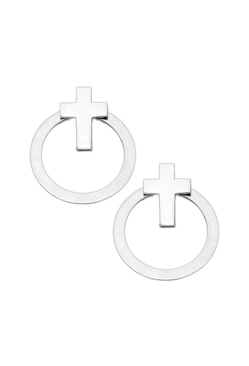 pendientes de plata dos piezas cruz y circulo fotografia toma frontal 240_PPLA-CRUZP