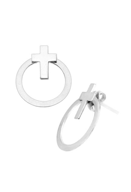 pendientes de plata dos piezas cruz y circulo fotografia toma lateral 240_PPLA-CRUZP_01