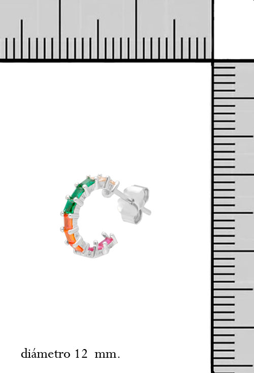 Pendientes de aro plata y piedras multicolores 240_1PPRP-E062BC pendientes de plata y piedras de colores vista con medidas 240_1PPRP-E062BC_M