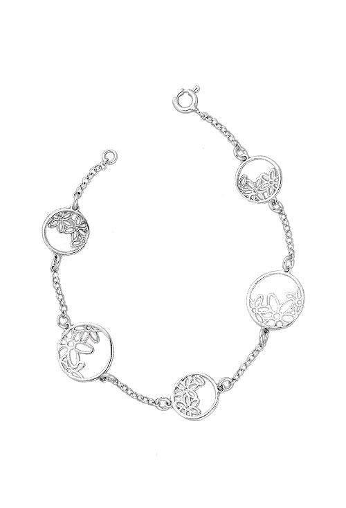 Pulsera plata flores caladas 240_I3-5RF pulsera de plata con entrepiezas circulares caladas con flores vista principal 240_I3-5RF