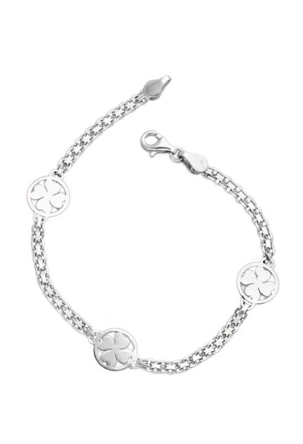 pulsera de plata con entrepiezas en forma de trébol vista frontal o cenital 240_POT-F6