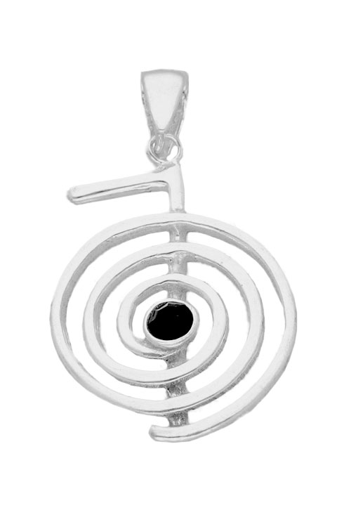 Colgante de plata Chokurei piedra negra colgante de plata forma espiral talisman chokureu precio especial joyeria online foto frontal 240_C-CHOKUREI-N