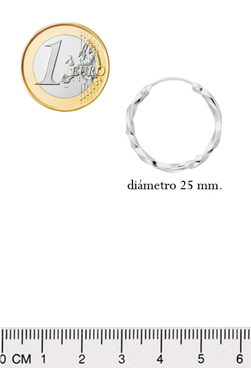 Pendientes aro plata ley chanela rizada 240_AROT2-25 pendientes de plata chanela retorcida foto para la web con medidas comparadas