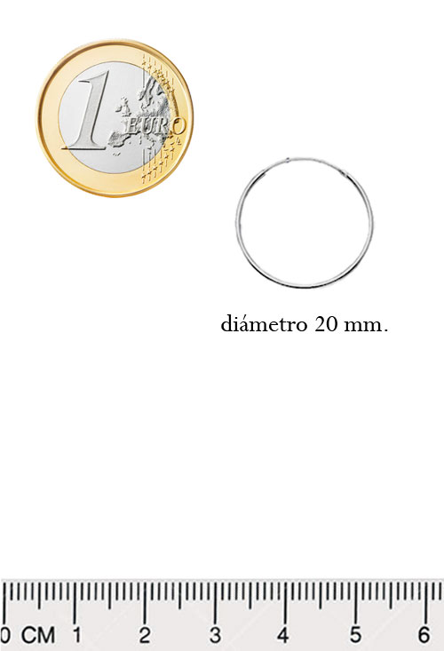 Pendientes de aro plata ley 240_ARO2-20 criolla de plata chanela de 2 mm de grueso y diametro esterior de 20 mm foto para web el rubi joyeros