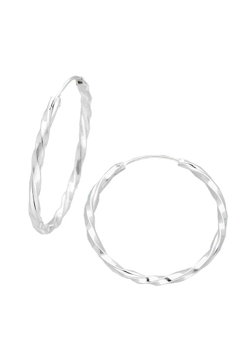 Pendientes aro plata ley chanela rizada 240_AROT2-30 pendientes de aro grandes plata de ley chanela rizada foto de frente y de lado 240_AROT2-30