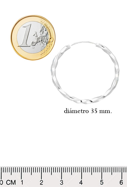 Pendientes aro plata ley chanela rizada 240_AROT2-35 pendientes de aro criollas de plata chanela trenzada con 35 mm de dametro foto para web el rubi