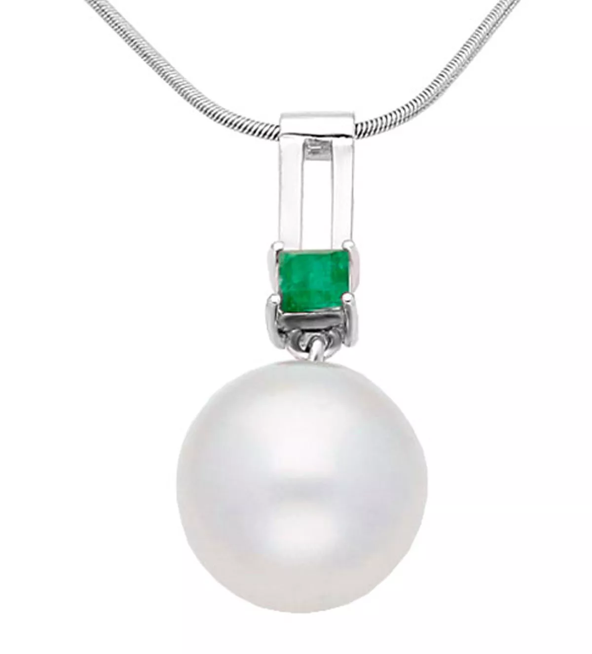 Gargantilla de oro blanco "Éter" gargantilla de oro blanco con perla australiana y esmeralda vista frontal