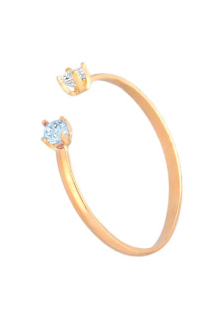 anillo oro amarillo 18 kilates brazo abierto con circonita y topacio azul vista oblicua 030_SOR-2-TA_01