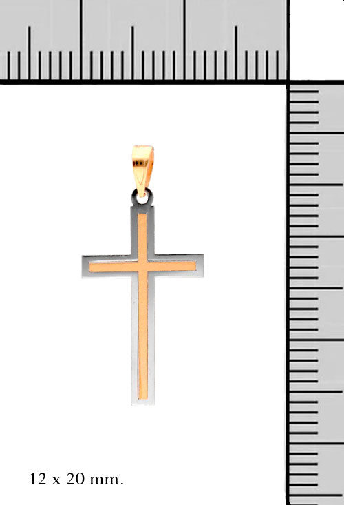 Cruz oro bicolor 18K 030_LV-15 cruz latina oro bicolor 18 kilates fotografia con medidas 030_LV-15_M