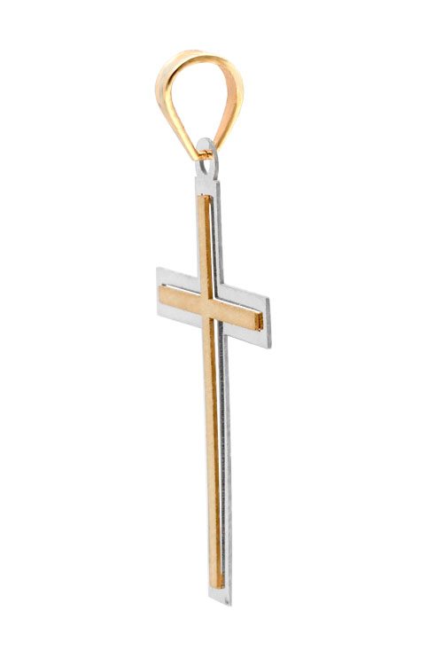 Cruz oro bicolor 18K 030_LV-15 cruz latina oro bicolor 18 kilates fotografia oblicua 030_LV-15_01