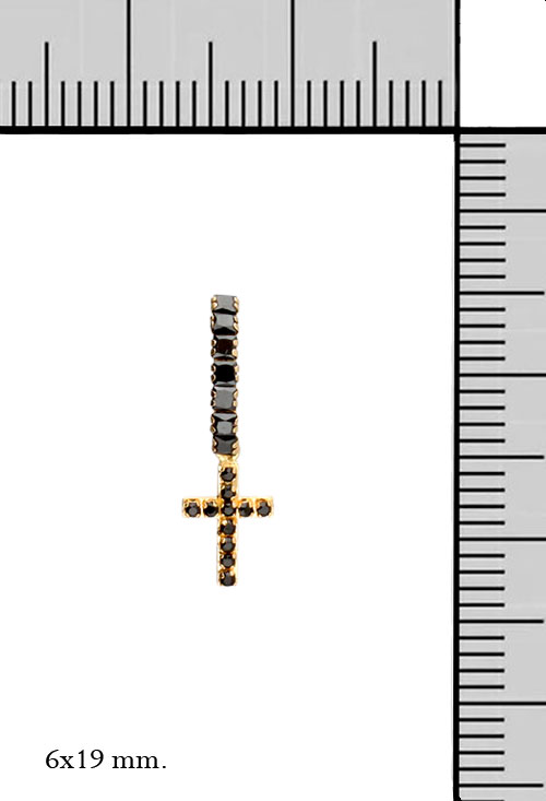pendiente arete con cruz oro 18k y circonitas negras precio con descuento venta online vista con medidas 030_3007-N_M