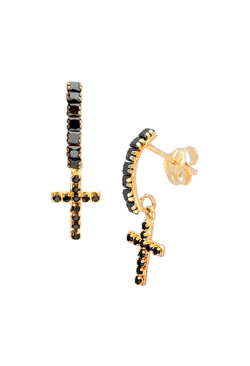 pendiente arete con cruz oro 18k y circonitas negras precio con descuento venta online vista lateral 030_3007-N_01