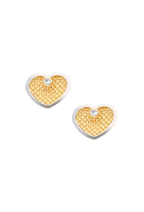 Pendientes oro 18K corazones 030_2858 pendiente oro bicolor forma de corazon foto frontal 030_2858