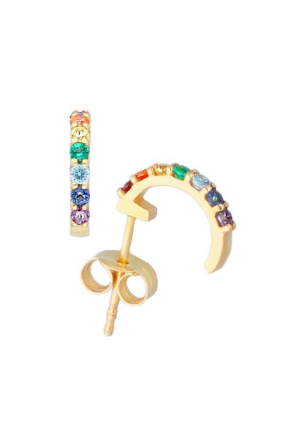 pendientes de oro amarillo 18 kilates tipo aretes piedras multicolores vista principal 030_3597-P