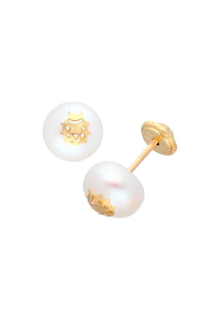 pendientes niña perla cultivada y silueta mariquita vista lateral 030_2475_01