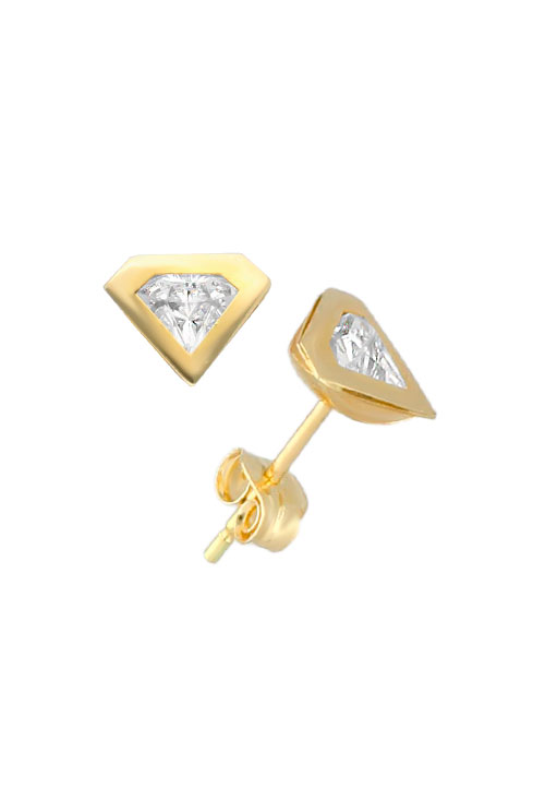 Pendientes oro 18k y circonita 030_3199 pendientes oro amarillo y circonita con forma de piedra preciosa fotografia lateral 030_3199_01