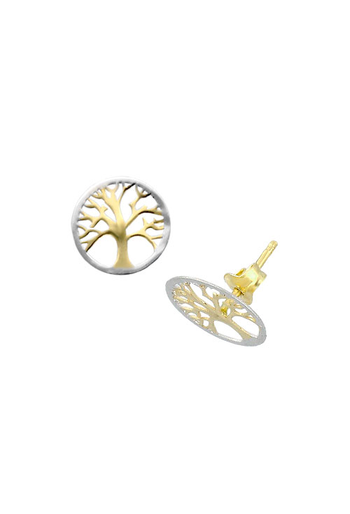 Pendientes oro bicolor 18K árbol de la vida 030_2702-B pendientes oro bicolor 18 kilates arbol de la vida vista lateral 030_2702-B_01