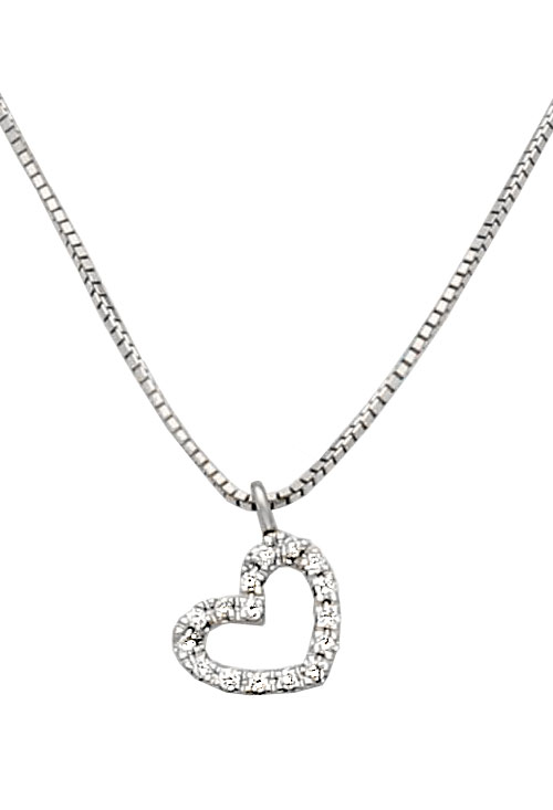 Gargantilla oro blanco 18K motivo corazón con diamantes 305_Z535-10 gargantilla oro blanco 18 kilates cadena veneciana con colgante motivo corazon diamantes vista principal 305_Z535-10