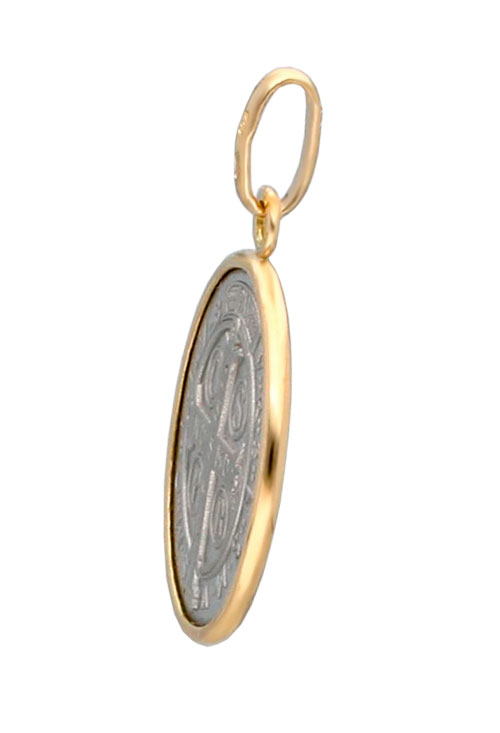 Medalla oro blanco y amarillo 18K San Benito 045_1290605-18 medalla religiosa oro bicolor 18 kilates san benito foto lateral 045_1290605-18_02