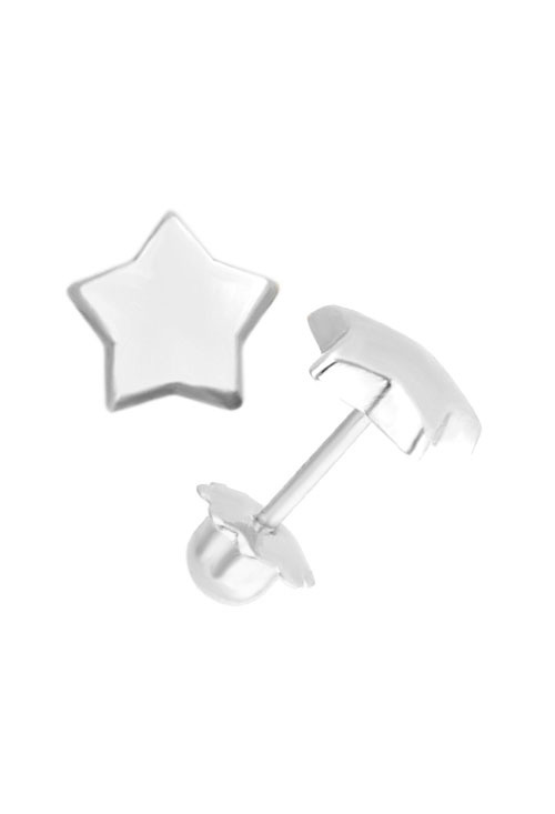 pendientes de oro blanco 18 kilates estrellas de cinco puntas sistemas de tornillo tuercas reforzadas foto lateral 234_1455-B_01