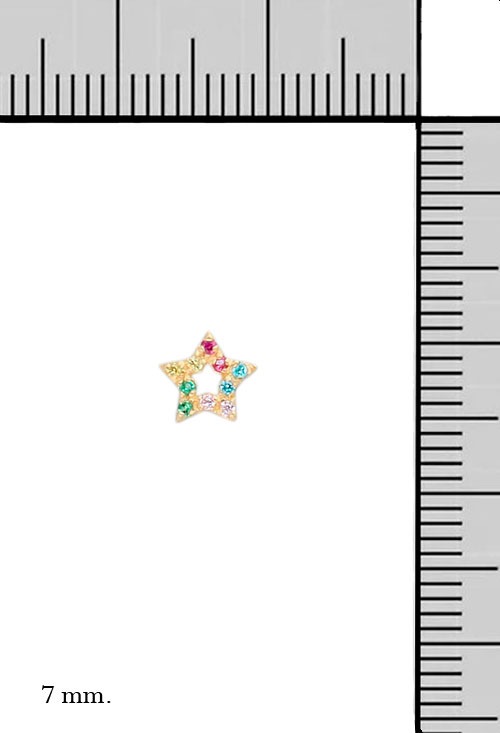 Pendientes oro 18k y piedras multicolor estrellas 002_56347-P pendientes oro 18k y piedras de colores estrellas vista medidas 002_56347-P_M