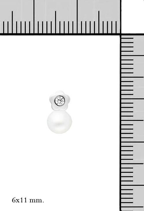 Pendientes oro blanco 18k con perlas cultivadas 234_2300-BP pendientes oro blanco 18k para bebe flor 1 circon y perla 234_2300-BP_M