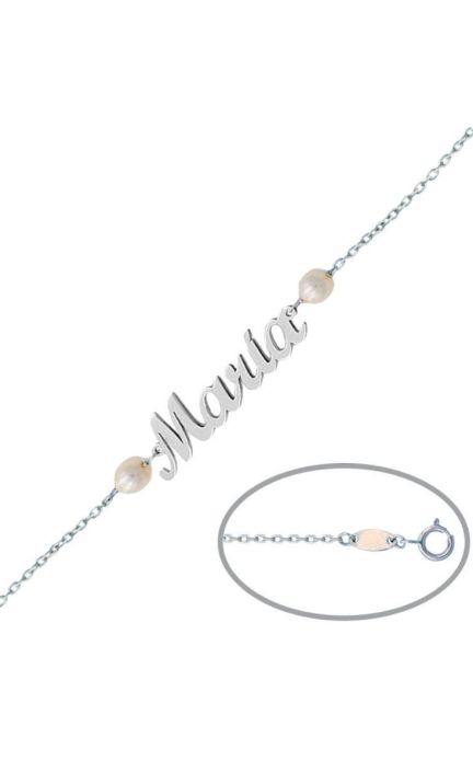 Pulsera personalizada de oro blanco nombre con perlas 287_PU1321
