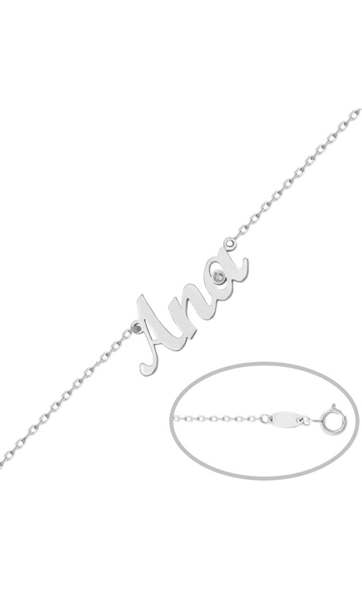 Pulsera personalizada en oro blanco nombre a elegir y diamante 287_PU50 Pulsera personalizada en oro blanco nombre a elegir y diamante 287_PU50